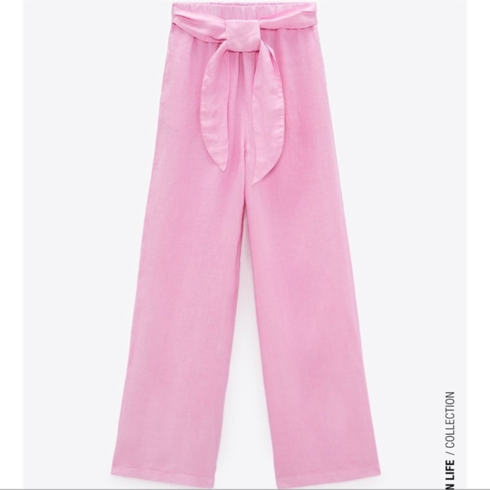 Zara Linen Pants Pink - Picture 2 of 9